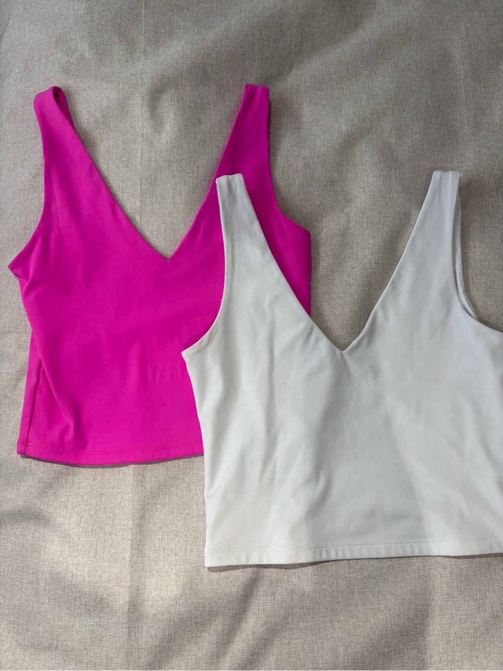 V-Neck Crop Tank Top - Hot Pink and White